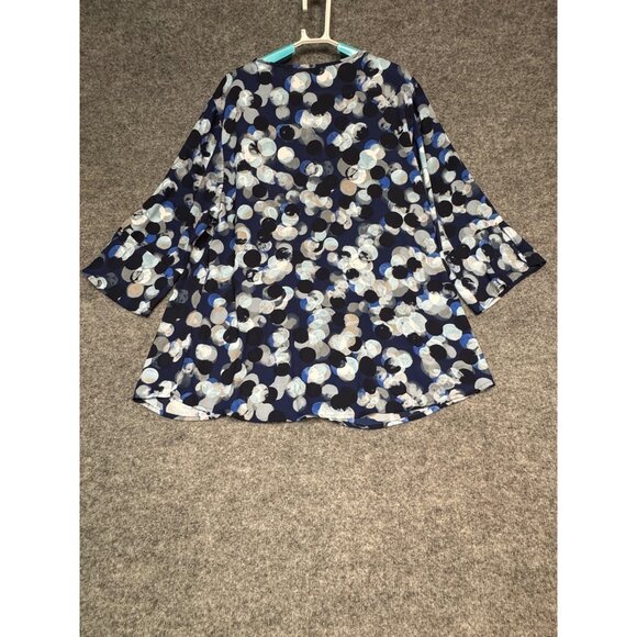 Roz & Ali Blouse Women's 2X Blueprint Blouse pleated front w/Flutter sleeves NWT - Picture 11 of 11